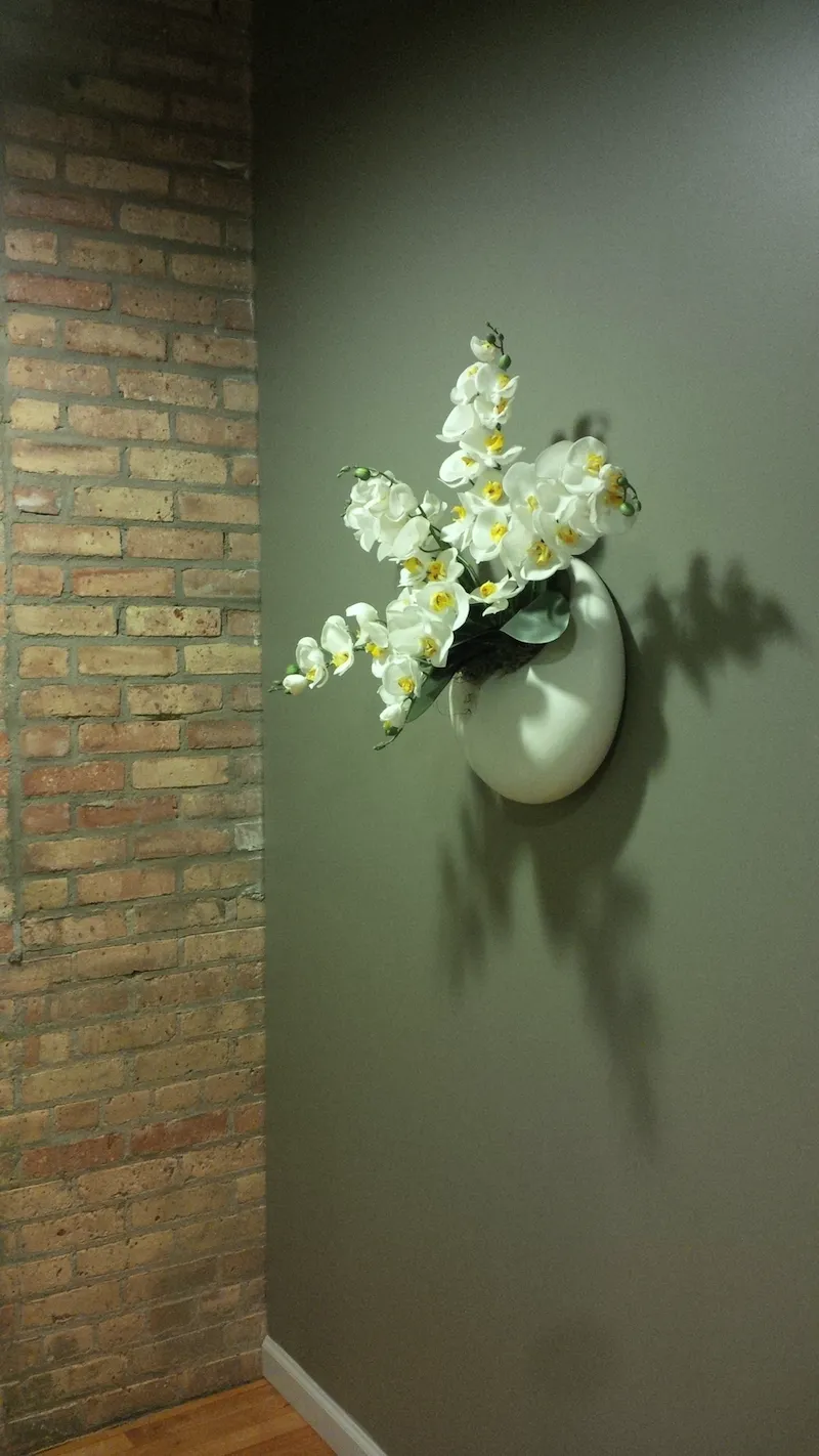 silk white orchid planter in a white ceramic wall planter.